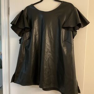❄️ Marc New York Black Faux Leather Ruffle Sleeve Blouse